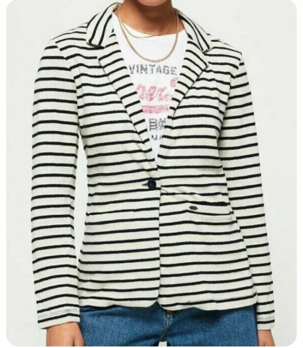 Superdry striped nautical ecru navy jersey blazer size Small